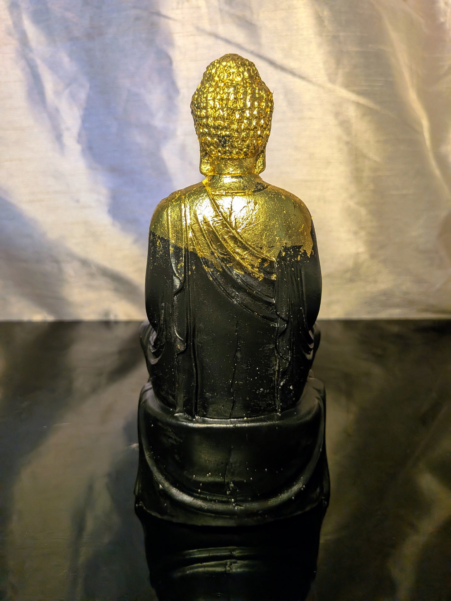 Handmade Black & Gold Buddha Statue – Artisan Cast, Painted & Gilded Meditation Décor