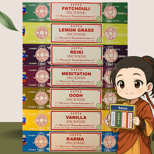 Satya Incense Sticks sets – 7 Assorted Packs + Free Incense Holder Disk | Meditation Gift Set