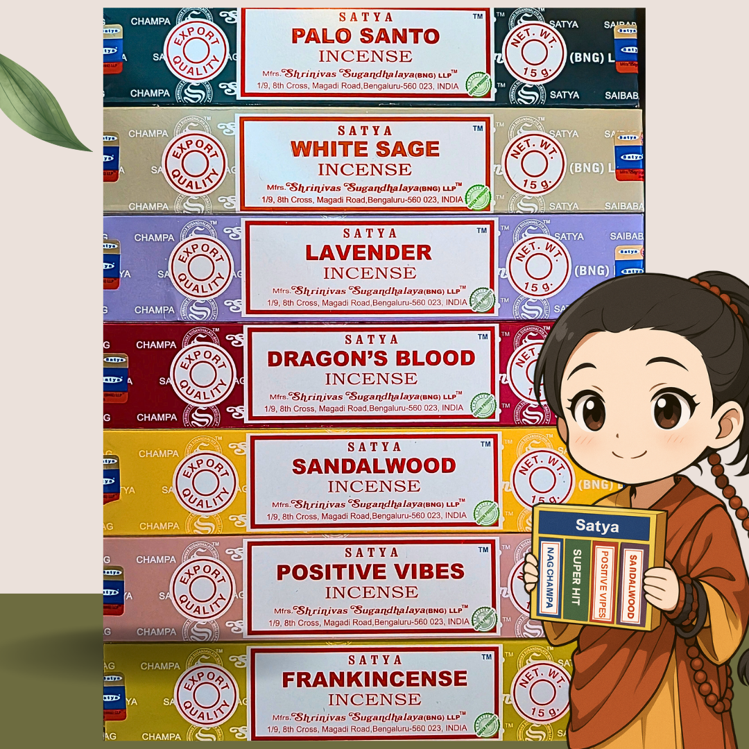 Satya Incense Sticks sets – 7 Assorted Packs + Free Incense Holder Disk | Meditation Gift Set
