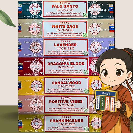 Satya Incense Sticks sets – 7 Assorted Packs + Free Incense Holder Disk | Meditation Gift Set