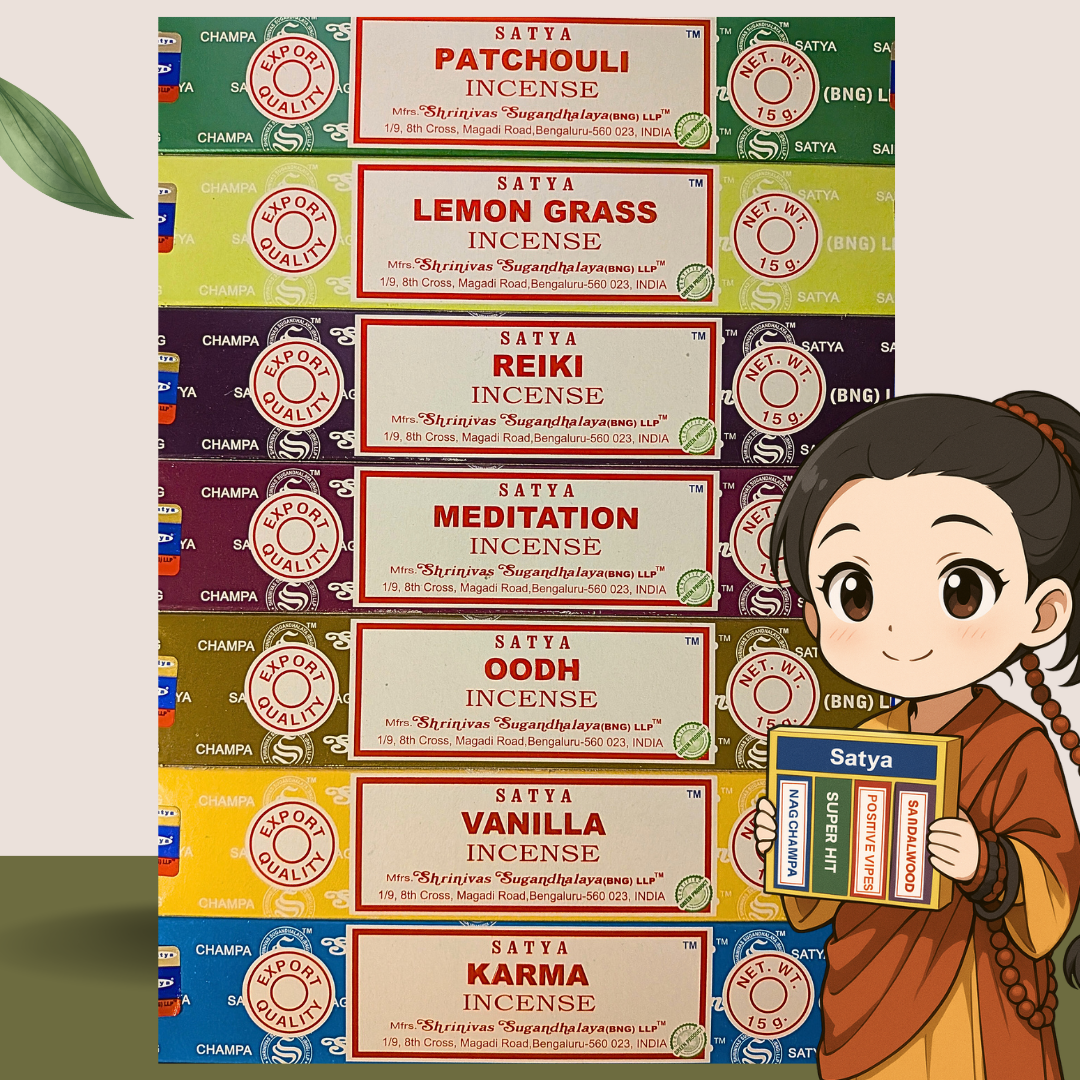 Satya Incense Sticks sets – 7 Assorted Packs + Free Incense Holder Disk | Meditation Gift Set