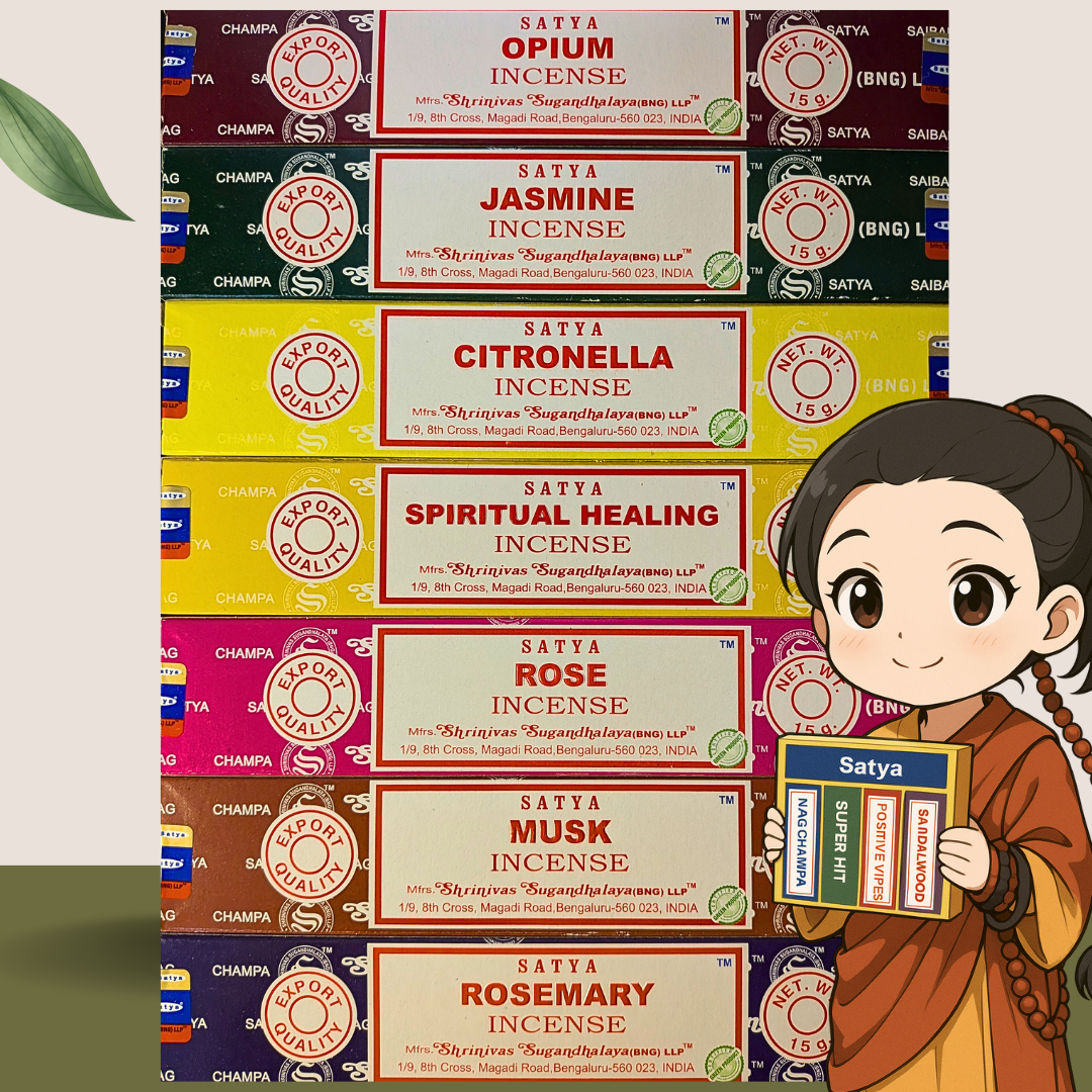 Satya Incense Sticks sets – 7 Assorted Packs + Free Incense Holder Disk | Meditation Gift Set