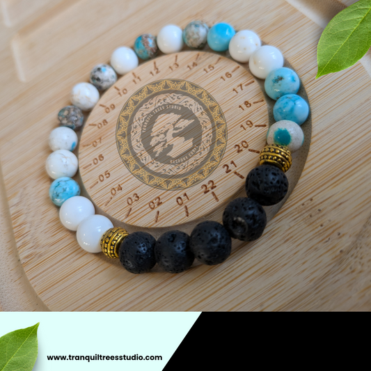 Handmade Bracelet – Lava Stone & Natural Howlite Beads with Gold Accents