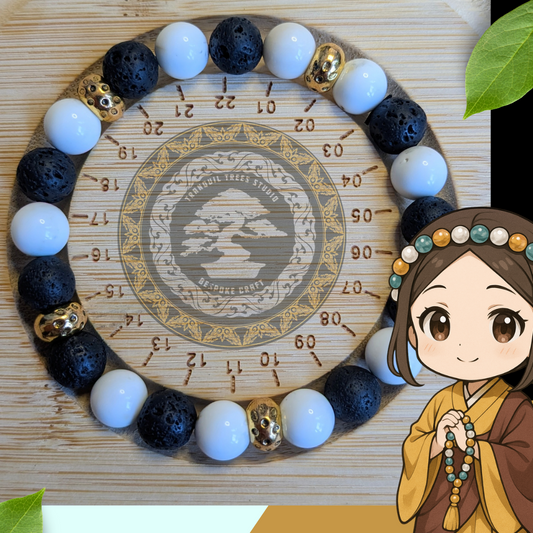 Handmade Yin Yang Bracelet – Lava Stone & Natural Magnesite with Gold Accents