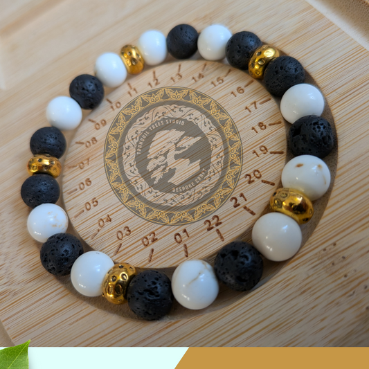 Handmade Yin Yang Bracelet – Lava Stone & Natural Magnesite with Gold Accents