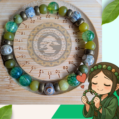 Natural Xinyi Jade & Dragon Vein Agate Bracelet with Tibetan 3-Eyed Dzi Beads – Protection, Luck & Grounding Energy Jewellery | Tranquil Trees Studio