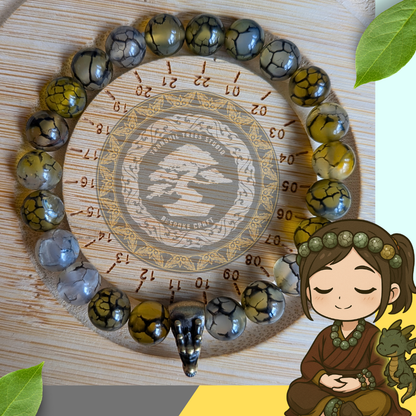 Dragon Vein Agate Bracelet – Natural Khaki Crackle Agate with Brass Dragon Charm | Strength, Protection & Balance Crystal Jewelry