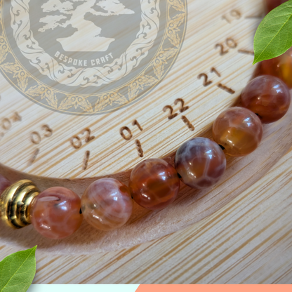 Fire Crackle Agate Bracelet – Handmade Healing Crystal Jewelry – Red Agate Energy Beads with Gold Accents for Men & Women
