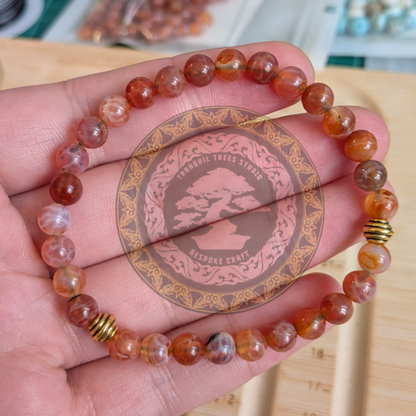 Fire Crackle Agate Bracelet – Handmade Healing Crystal Jewelry – Red Agate Energy Beads with Gold Accents for Men & Women