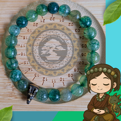 Dragon Vein Agate Bracelet – Natural Green Crackle Agate with Brass Dragon Charm | Strength & Balance Energy Beads for Men & Women